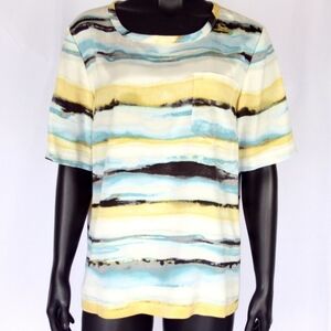 St. John Blue and Yellow Striped Short Sleeve Top Size Medium.  New No Tag